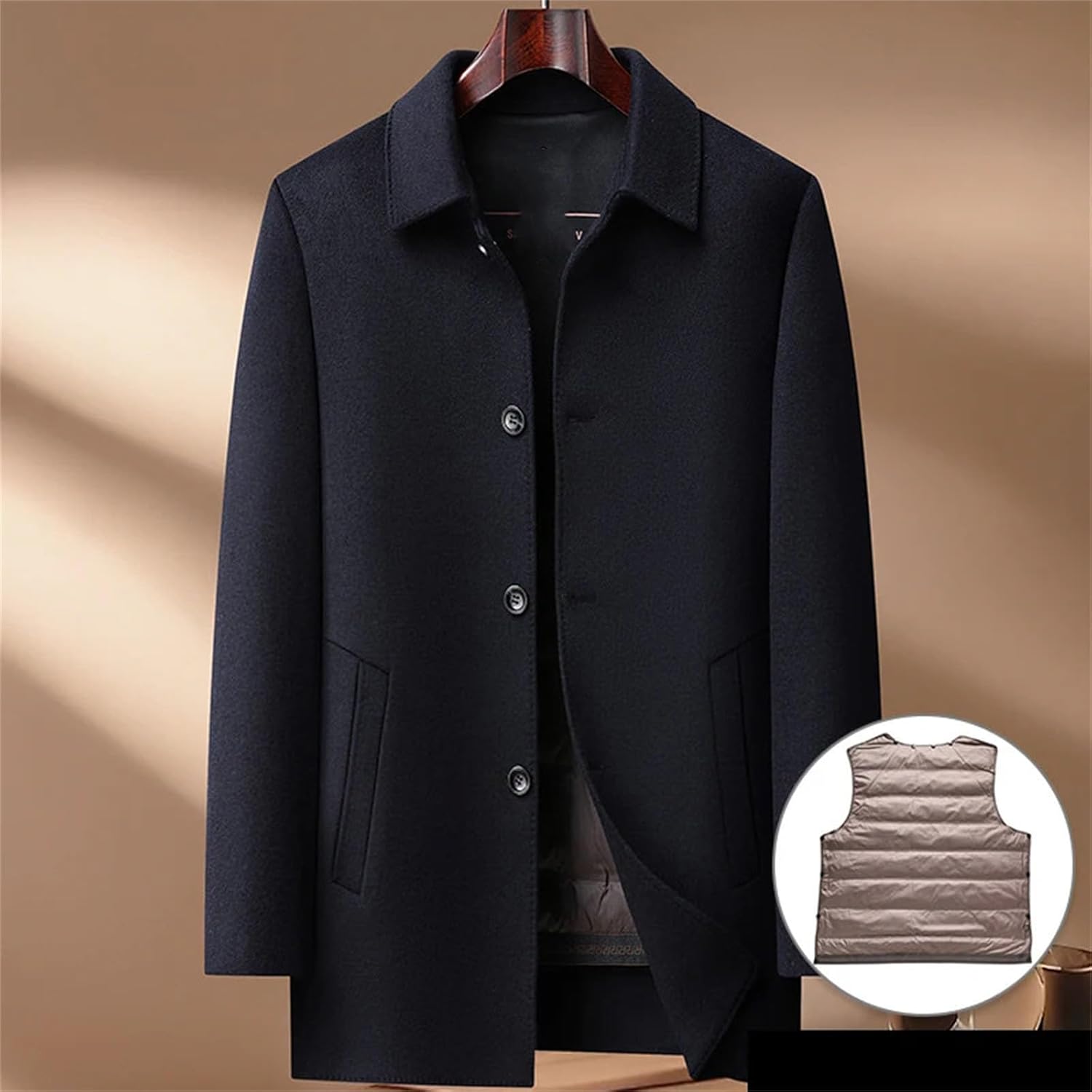 Men's Winter Warm Woolen Coats Casual Detachable Duck Down Liner Windbreaker Puffer Jacket Thick Wool Overcoat