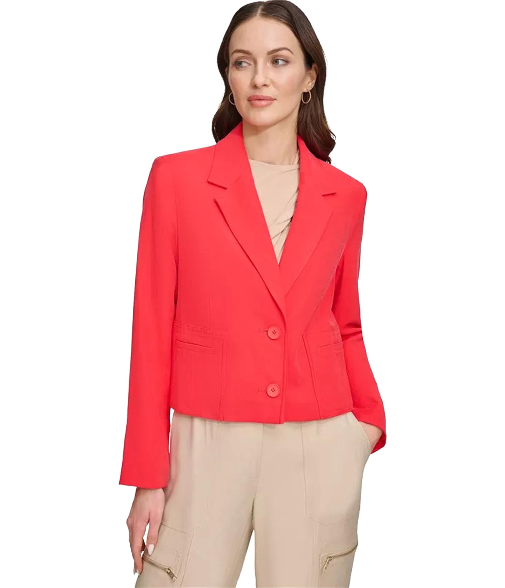 DKNY Womens Cropped Two Button Blazer Jacket
