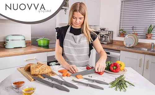 Nuovva Professional Kitchen Knife Set – 5Pcs Grey Kitchen Knives – Stainless Steel Granite Non Stick Blades – Chefs, Filleting, Bread, Paring And Utility Knives #TOP6