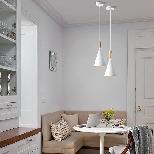 Miniatura 6 de BOKT Lámpara colgante moderna de cono blanco  Mini accesorio colgante de granero individual, vintage de mediados de siglo, 15.4 pulgadas de alto,