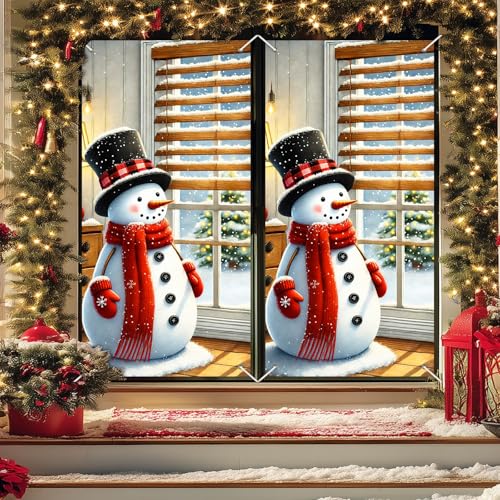 Image of Blissyard Merry Christmas Snowman Door Cover 35x71 Inch Double Sided Christmas Front Door Decoration with Red Scarf, Mittens, Snowflakes, Holiday Decorations for Indoor and Outdoor Winter Home Decor