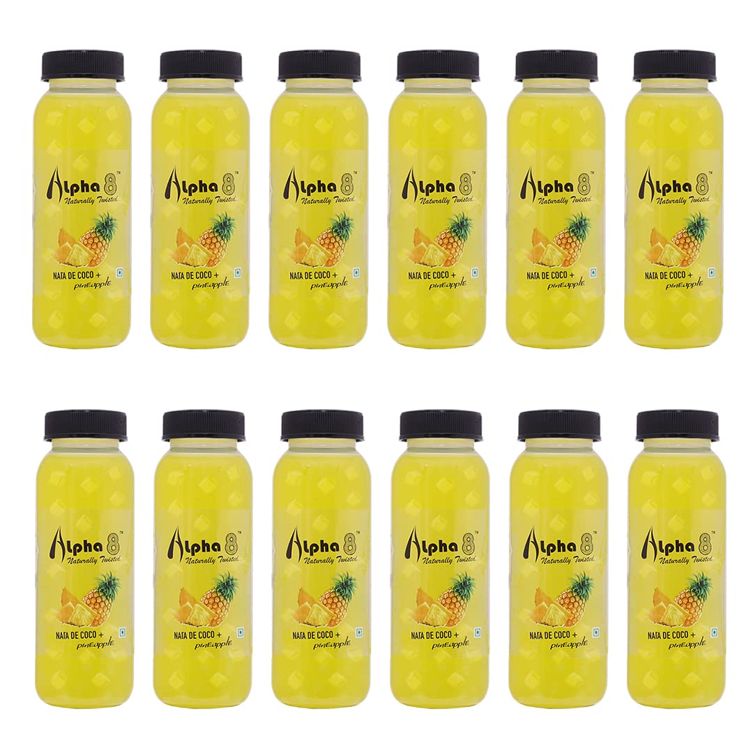 ALPHA 8 FRUIT with NATA De Coco Coconut Cubes Natural Energizer & Immunity Booster, Healthy Juice, High Fiber, Real Natural Taste (Pineapple, Pack of 12)