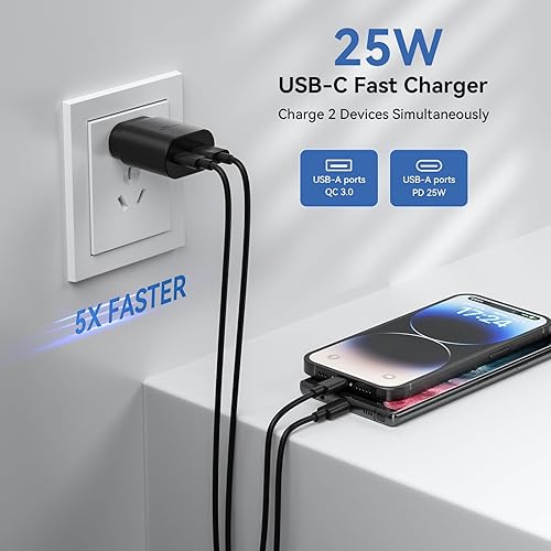 Miniatura 3 de Cargador súper rápido tipo C, cargador de pared USB C de 25 W, bloque de carga rápida de doble puerto para Samsung Galaxy S22S22