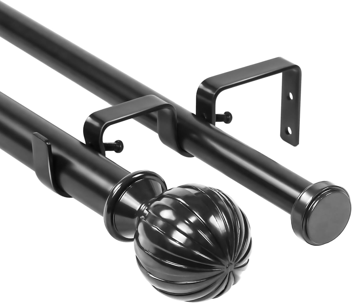 Urbanest Fluted Ball Flat Button 1" 3/4" Double Drapery Curtain Window Rod Set - 84" to 120", Antique Brass