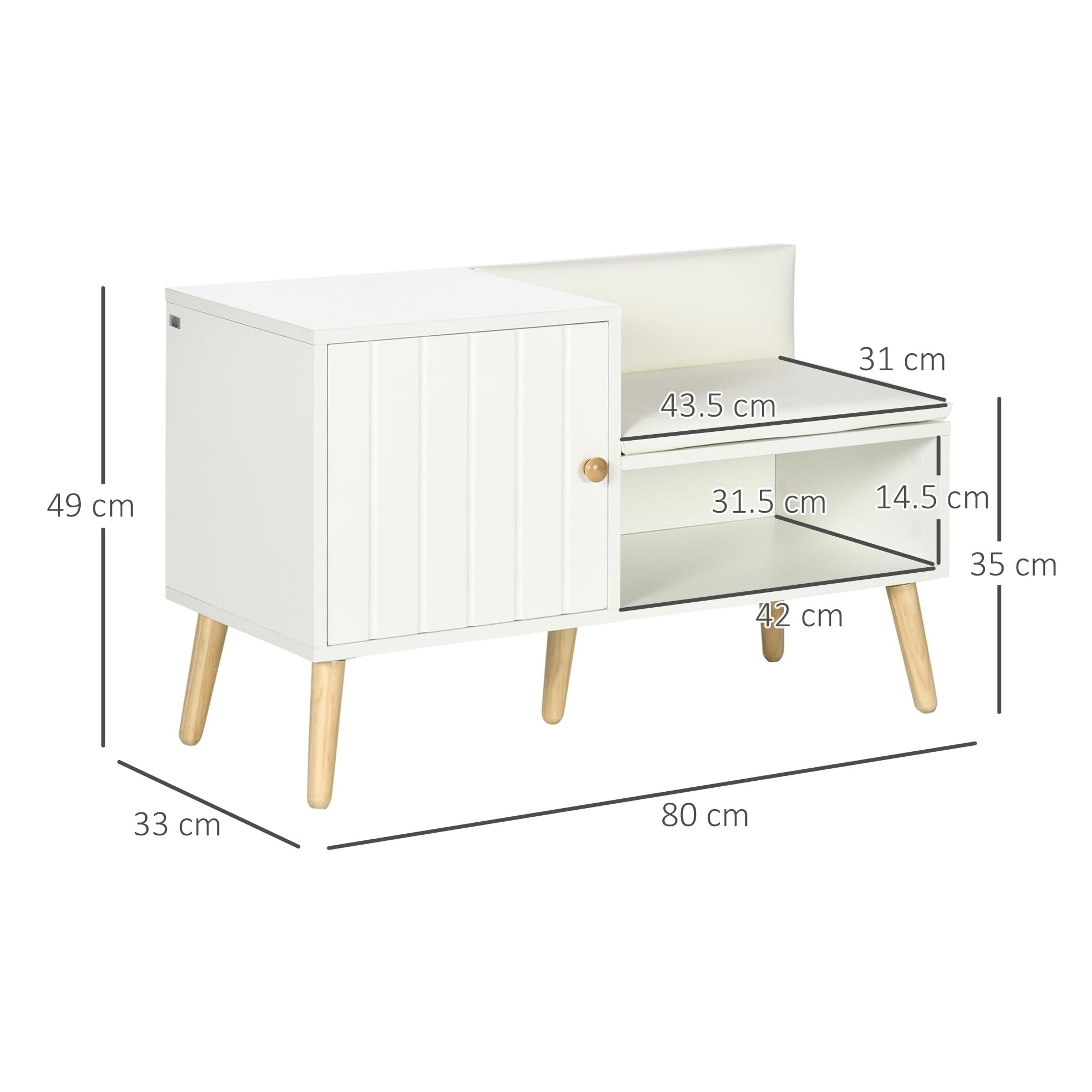 HOMCOM Panca Scarpiera da Ingresso Salvaspazio con Seduta Imbottita, Ripiano Aperto e Armadietto per 4 Paia di Scarpe, Corridoio, Camera da letto, Soggiorno in Legno, 80x33x49cm, Bianco