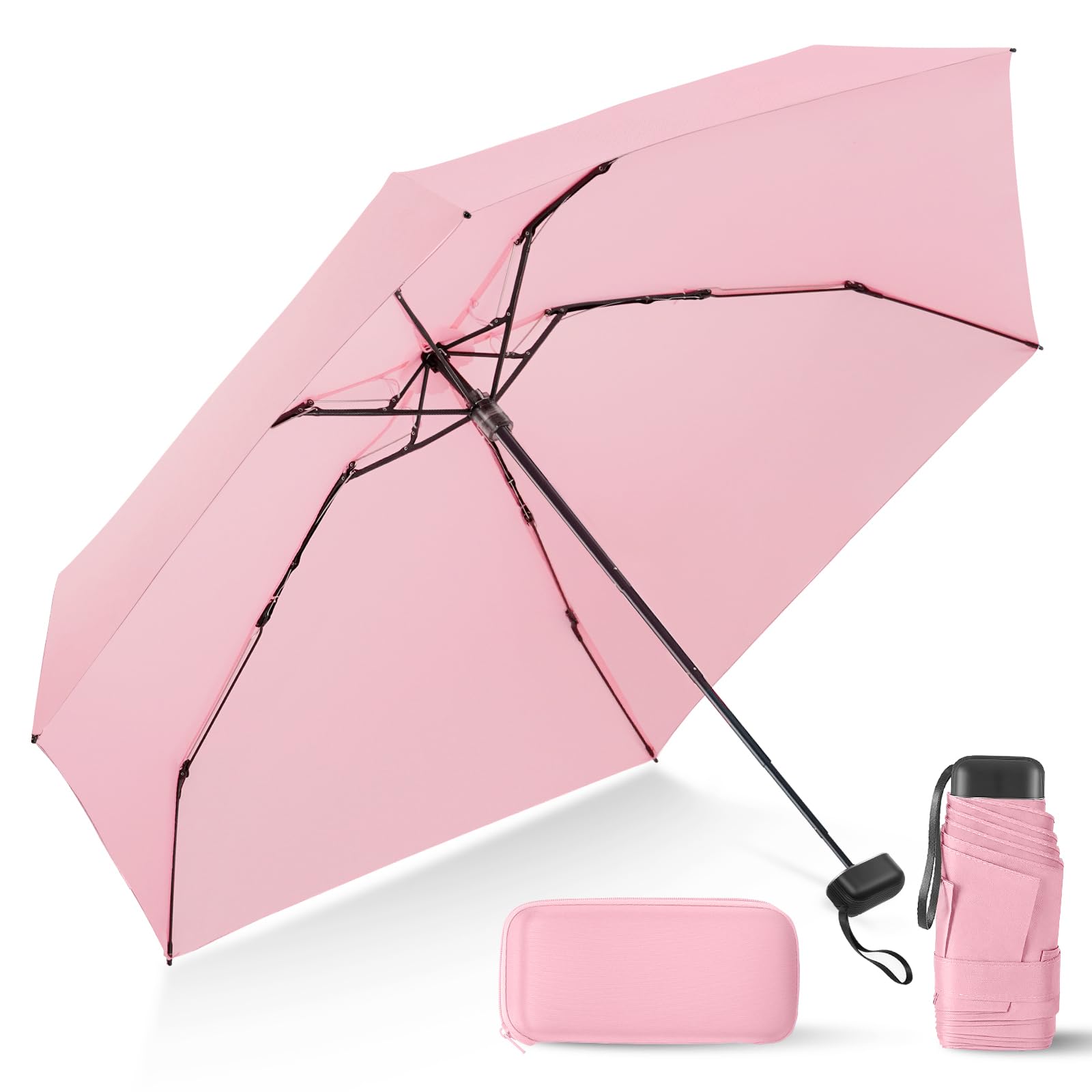 LEAGERA Compact Travel Umbrella with Case - Mini Umbrella for Purse, Small Lightweight &Tiny Design Perfect for Parasol Outdoor Sun&Rain Umbrellas
