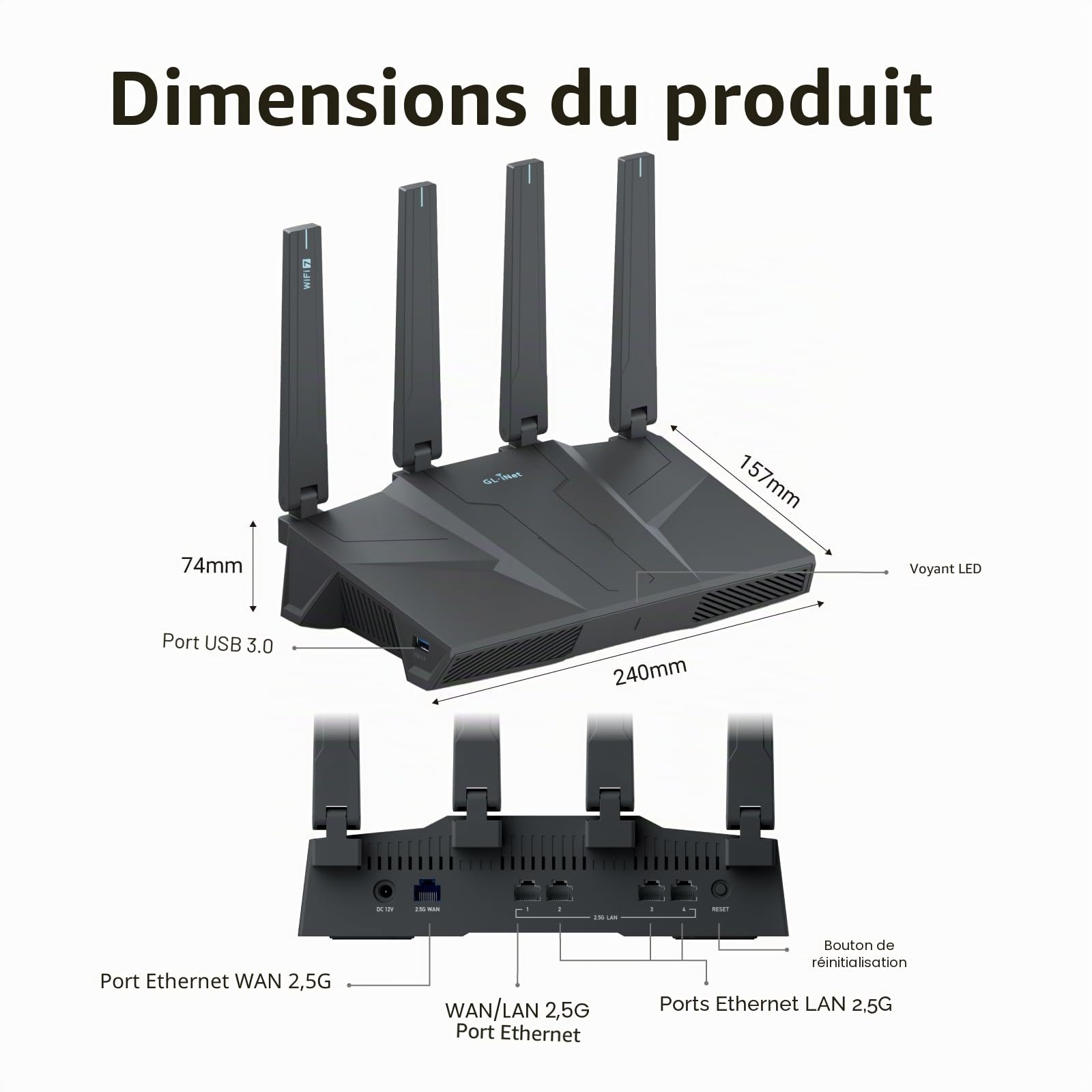 GL.iNet GL-BE6500 Flint 3e Routeur Wi-Fi 7 Double Bande Haut débit VPN 2,5 GHz