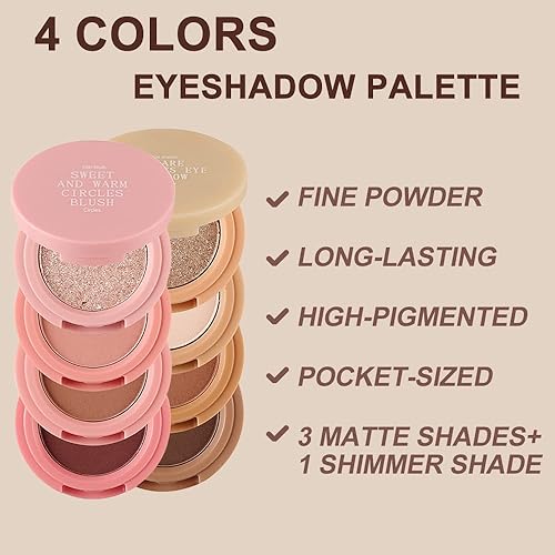 Miniatura 10 de Erinde Paleta de sombra de ojos de 4 colores, cuarteto brillante mate, alta pigmentación, larga duración, ultra mezclable, colores ricos con textura