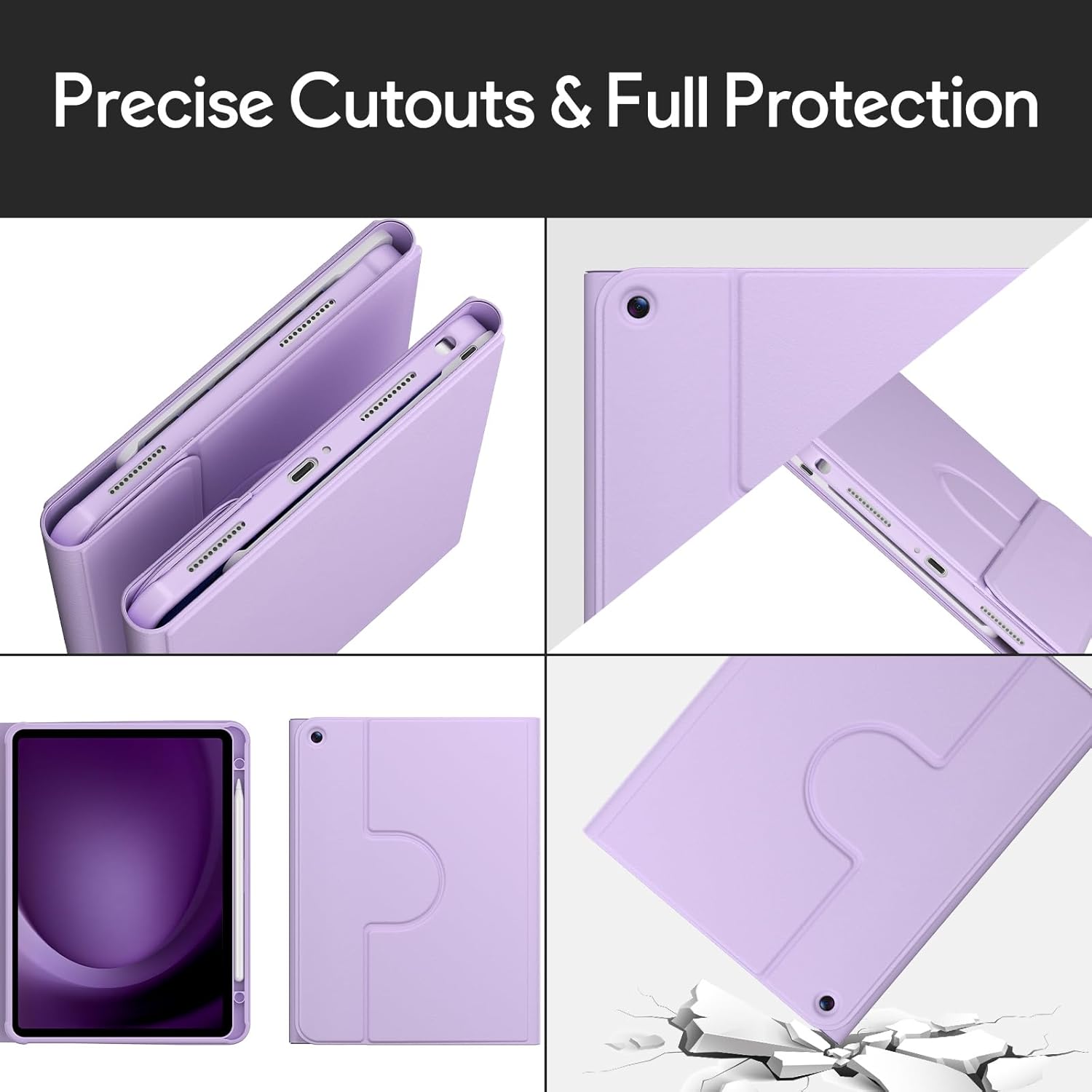 YBING Wireless Keyboard Case for Galaxy Tab A9 Plus / A11 Plus 11-Inch, 360 Rotation Cover with 7-Color Backlit Detachable Keypad with Pencil Holder (Purple)