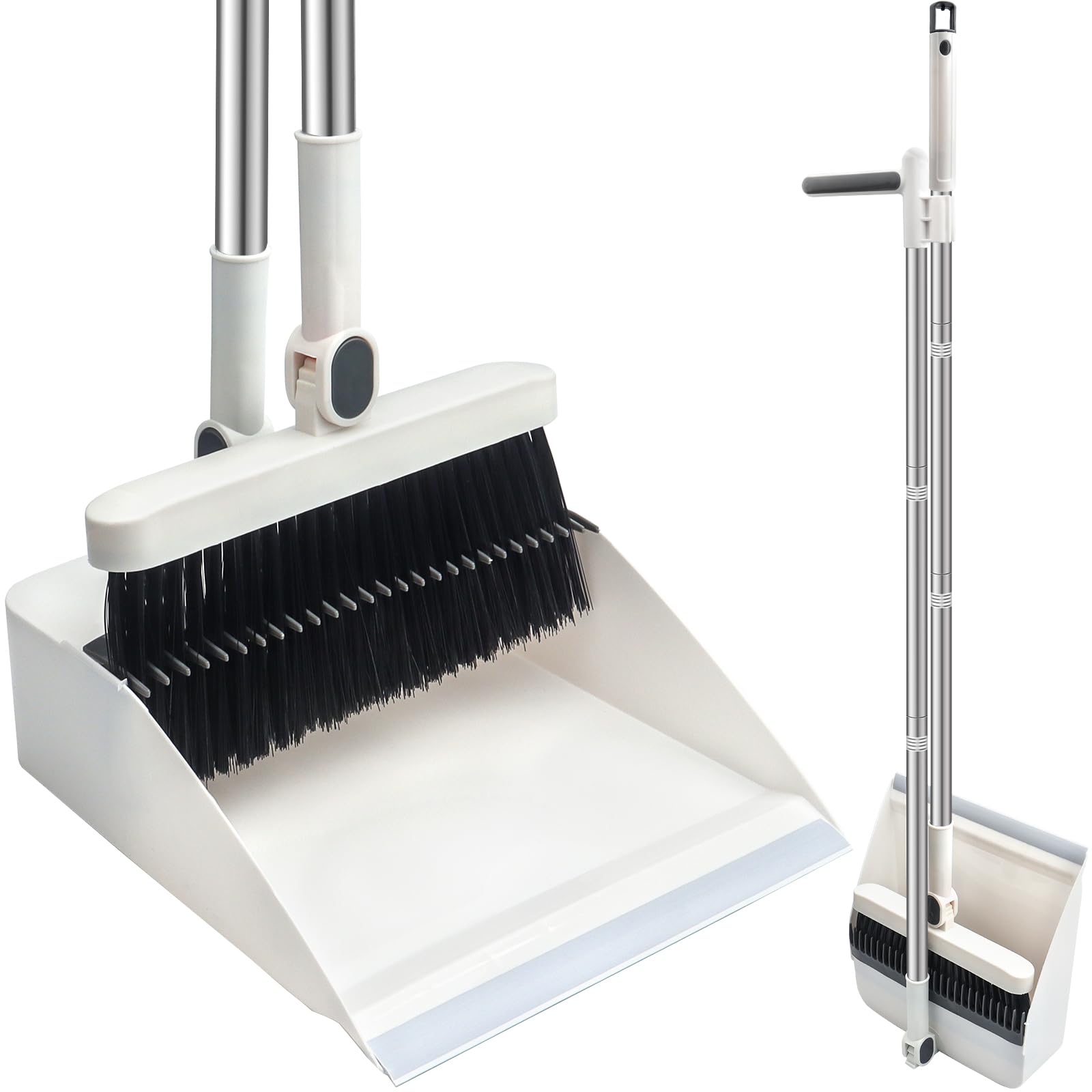 Set paletta-scopa lungo manico versatile spazzatura antivento girevole (bianco)