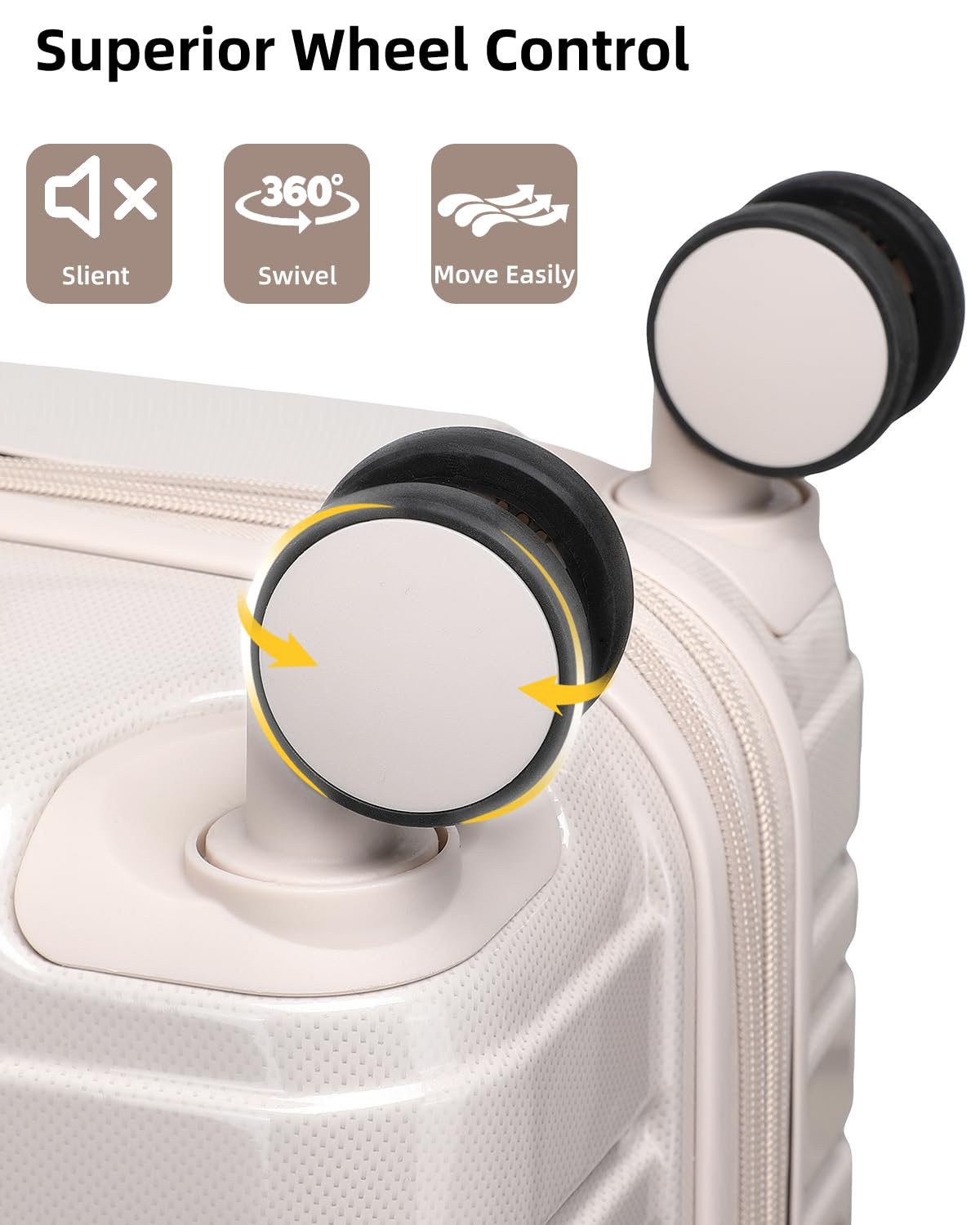 LARVENDER Carry on Luggage 22x14x9 Airline Approved, 20 Inch Hardside Suitcase with Wheels TSA Lock, PC+ABS Lightweight Travel Luggage Sets for Women, Glossy Champagne, 3 Piece Set