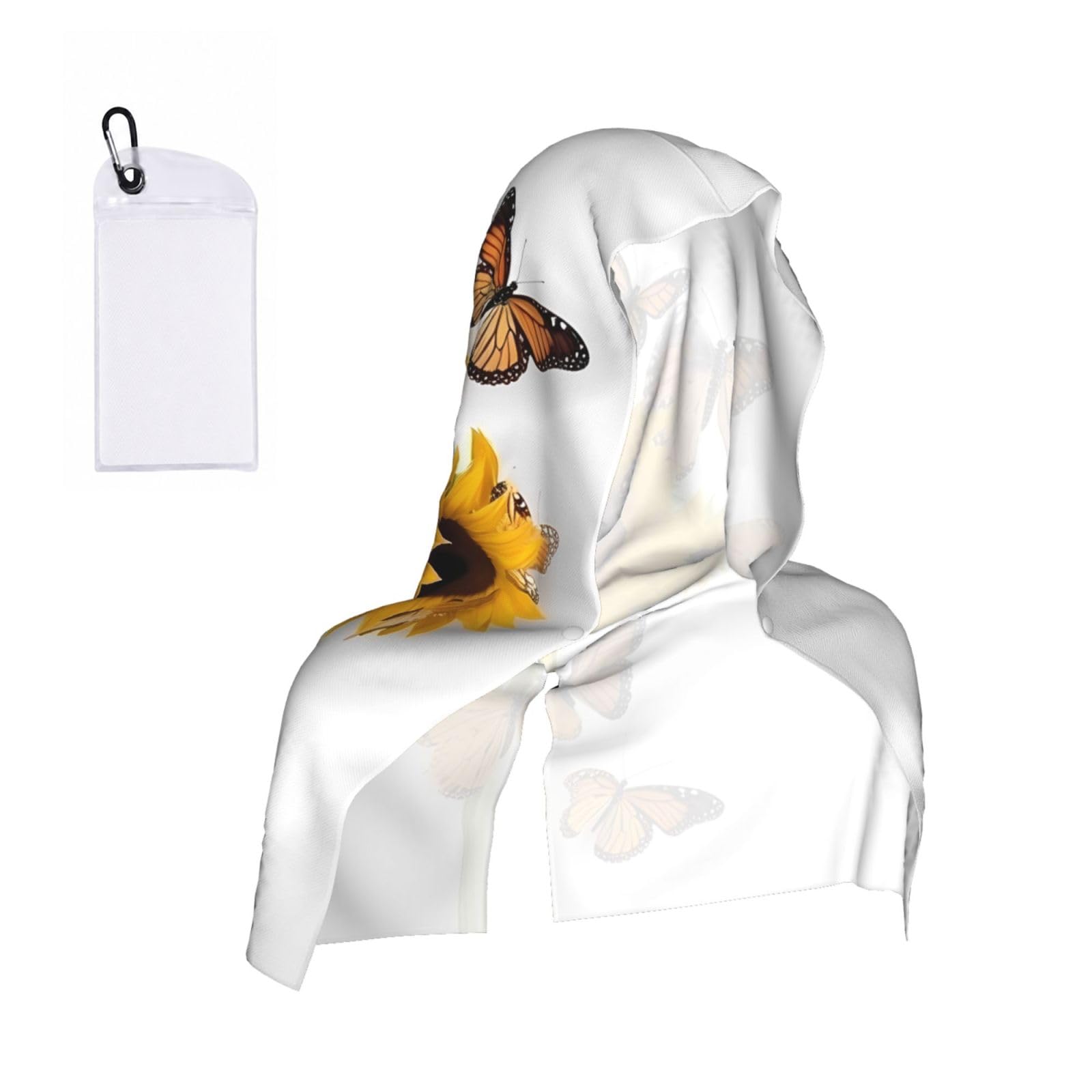 Butterflies And Sunflowers Print Cooling Hoodie Towel, Cooling Towels For Neck And Face Sun Protection Instant Cool Hoodie(Sport/Camping/Work Out/Hot Weather)
