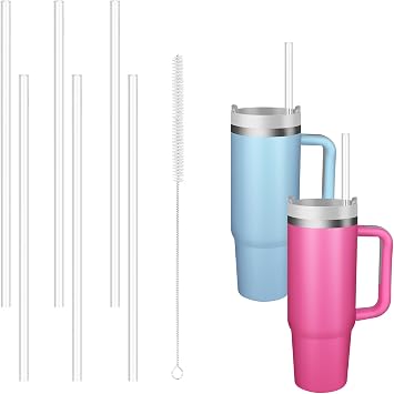 Replacement Straws for Stanley 40 oz 30 oz Tumbler,6 Pack Reusable Plastic Straws,Compatible Accessories Drinking for Stanley and More, BPA FREETransparent 6+Brush1