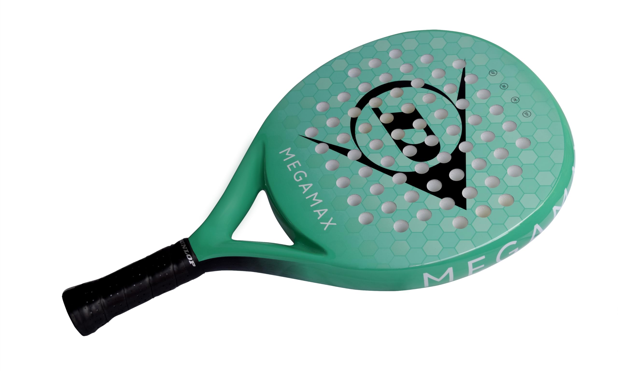 DUNLOP Raquette de Padel Megamax Argent/Noir/Vert – Forme Ronde, Cadre en Graphite – Équilibre Moyen, Noyau Pro EVA – pour Débutants