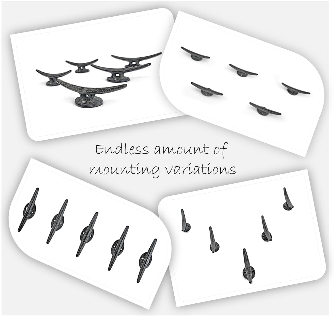 Ambipolar 5 Pack Decorative Cast Iron Heavy Duty Double Hooks, Wall Mounted Coat Hooks, Vintage Inspired (Antique Black) (Mooring Type)