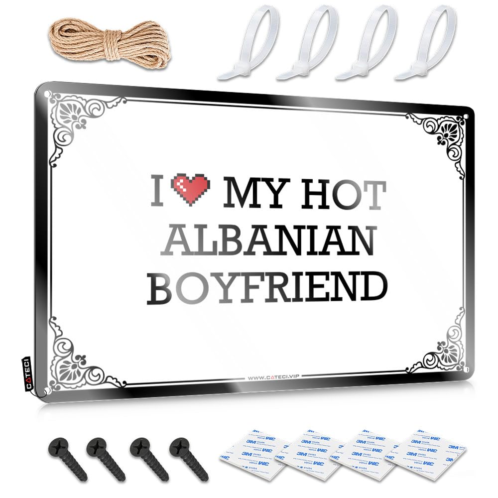 Bathroom Gifts Essentials Matal Sign | I Love My Hot Albanian Boyfriend Square For Gate Living Room(30X40CM)