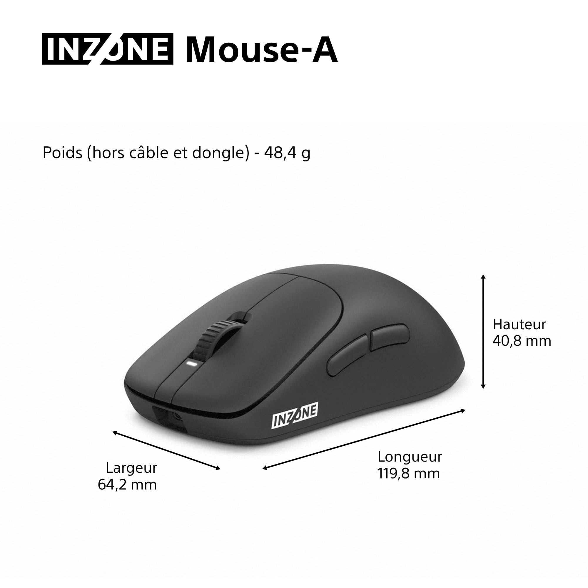 Sony INZONE Mouse-A Souris Gaming sans-Fil - Ultra-Légère 48.4g, 8000Hz taux d'interrogation, 30K DPI PixArt Sensor, 90h Autonomie, USB-C, Développé avec Fnatic - PC FPS Esports - Noir