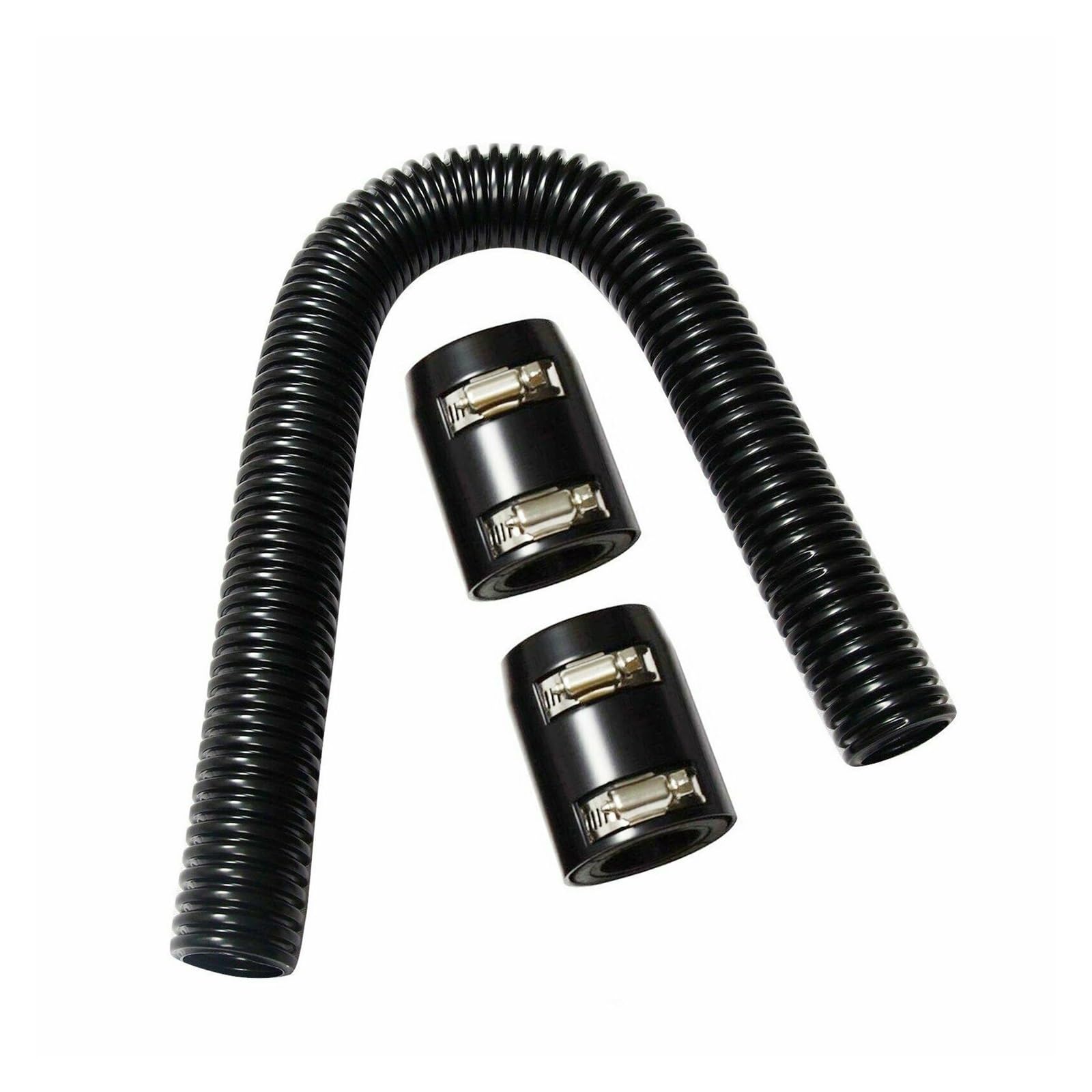 24" (61cm) Stainless Steel Radiator Hose Flexible Coolant Water Hose Kit with 2 Chrome Caps Universal Guard Frame Radiator Side Panels(24 inches Black)