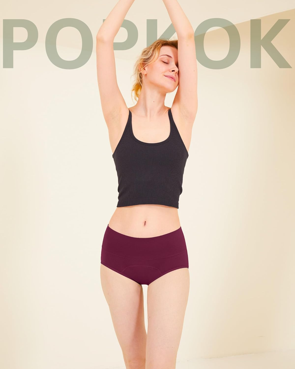 POPKOK Period Underwear for Women High Waisted Postpartum Menstrual Pantie Leakproof Cotton Briefs 3 Pack Regular & Plus Size - Image 2