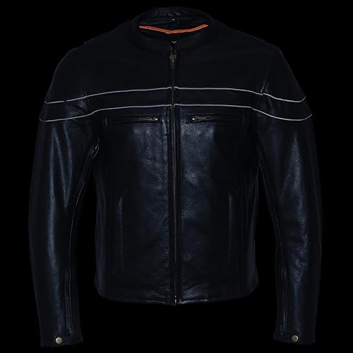 Miniatura 6 de Milwaukee Leather LKM1725 - Chaqueta deportiva de cuero negro para motocicleta con ribete reflectante