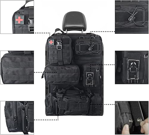 Miniatura 78 de Organizador táctico universal para respaldo de asiento, bolsa de almacenamiento con 5 bolsas Molle desmontables para todos los vehículos como Jeep