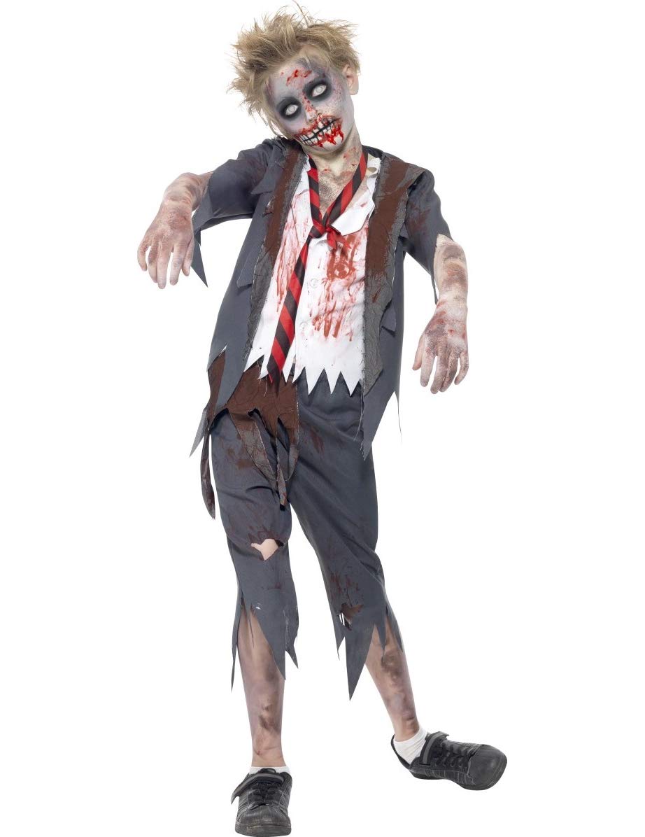 Smiffys Zombie School Boy Costume, Grey with Trousers, Jacket, Mock Shirt & Tie, Branded Product Fancy Dress, Child Dress Up Costumes