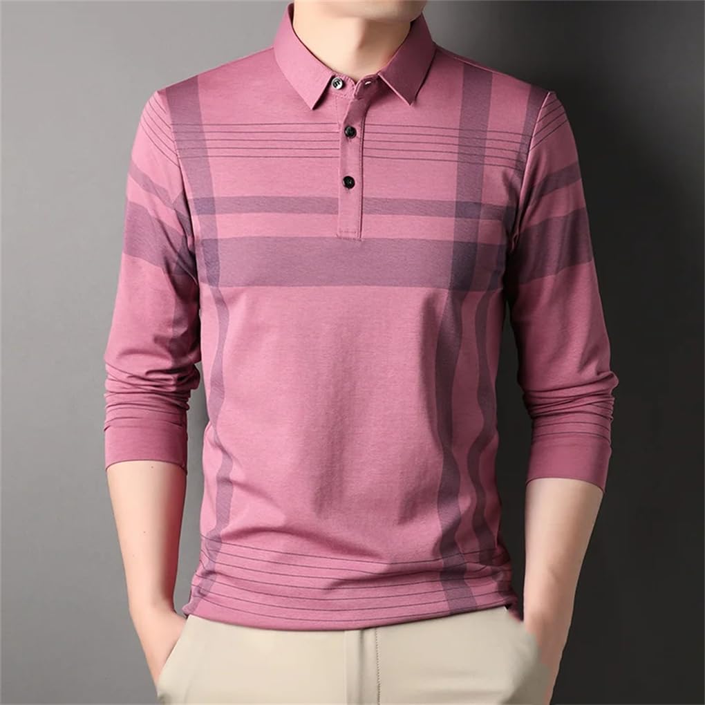 Rfmfkkg Polo casual a maniche lunghe da uomo, vestibilità regolare, a quadri, a maniche lunghe, da golf