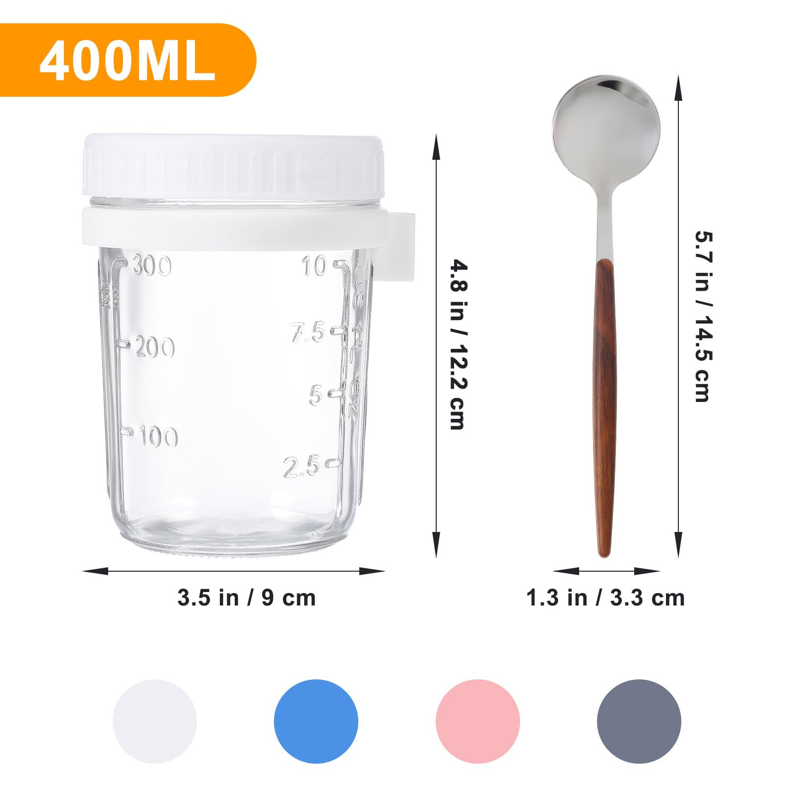 Beaupretty 4 Stück Vorratsglas mit Deckel und Löffel 400ml aus Glas und Silikon Luftdicht und Praktisch für Küche und Büro Stilvoll und Einfach zu Halten