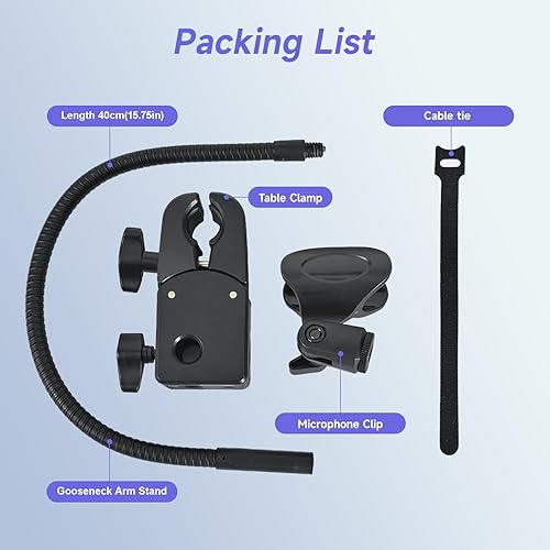 Miniatura 7 de Soporte de suelo para micrófono, soporte de micrófono con soporte para teléfono ajustable en altura, trípode resistente estable con brazo de pluma