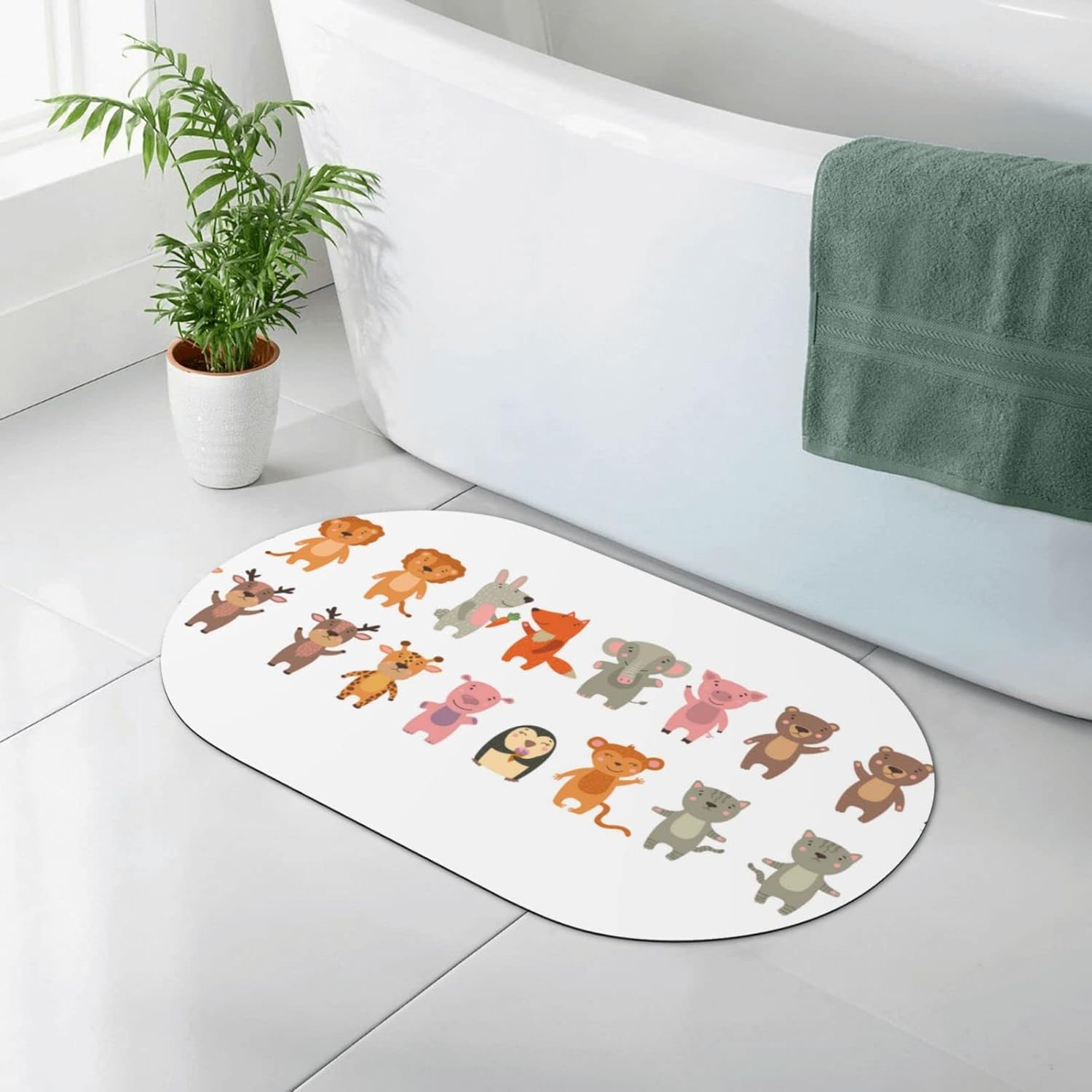 BOMENG Cartoon Animals Printed Bathroom Mat Non Slip Rubber