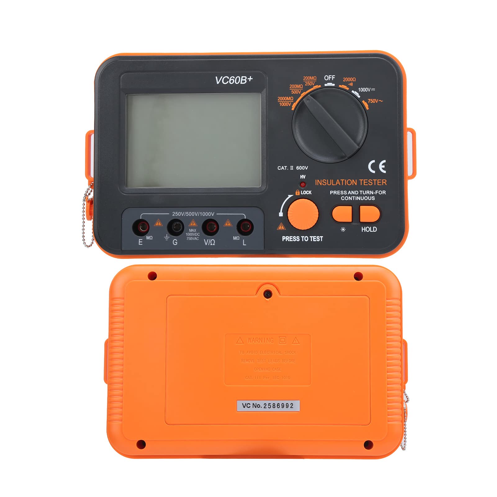 Medidor de prueba eléctrico SustVita para medición de aislamiento, megóhmetro digital de 1000 V 2 GΩ con función de retención de datos y pantalla retroiluminada para uso industrial