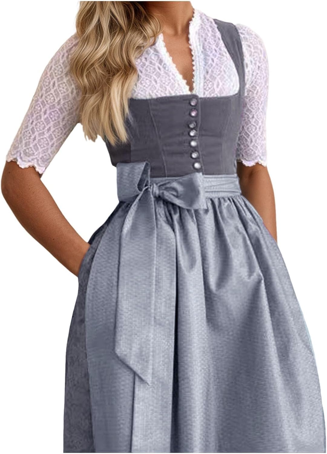 Dirndl Damen Retro - Komplettset Mit Bluse & Schürze Für Oktoberfest & Trachtenfeste