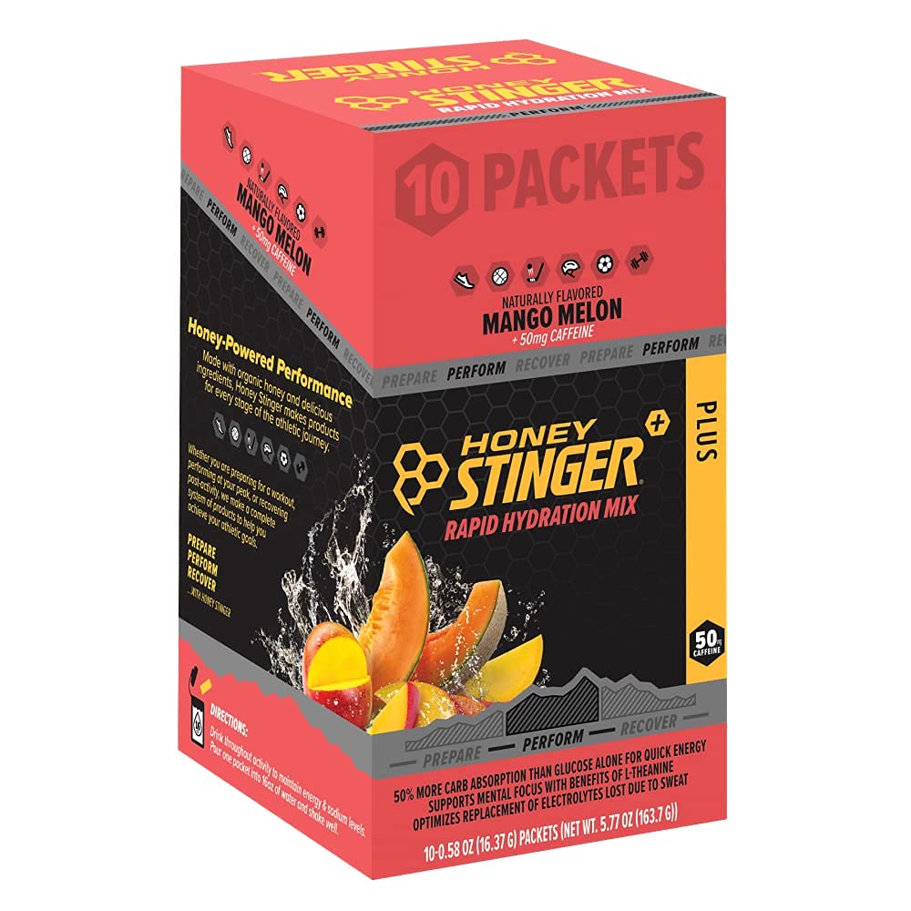 Honey Stinger Perform Rapid Hydration Powder | Mango Melon Electrolyte Multiplier for Exercise, Endurance and Performance | Sports Nutrition for Home & Gym, Pre and Post Workout | 10 Packets