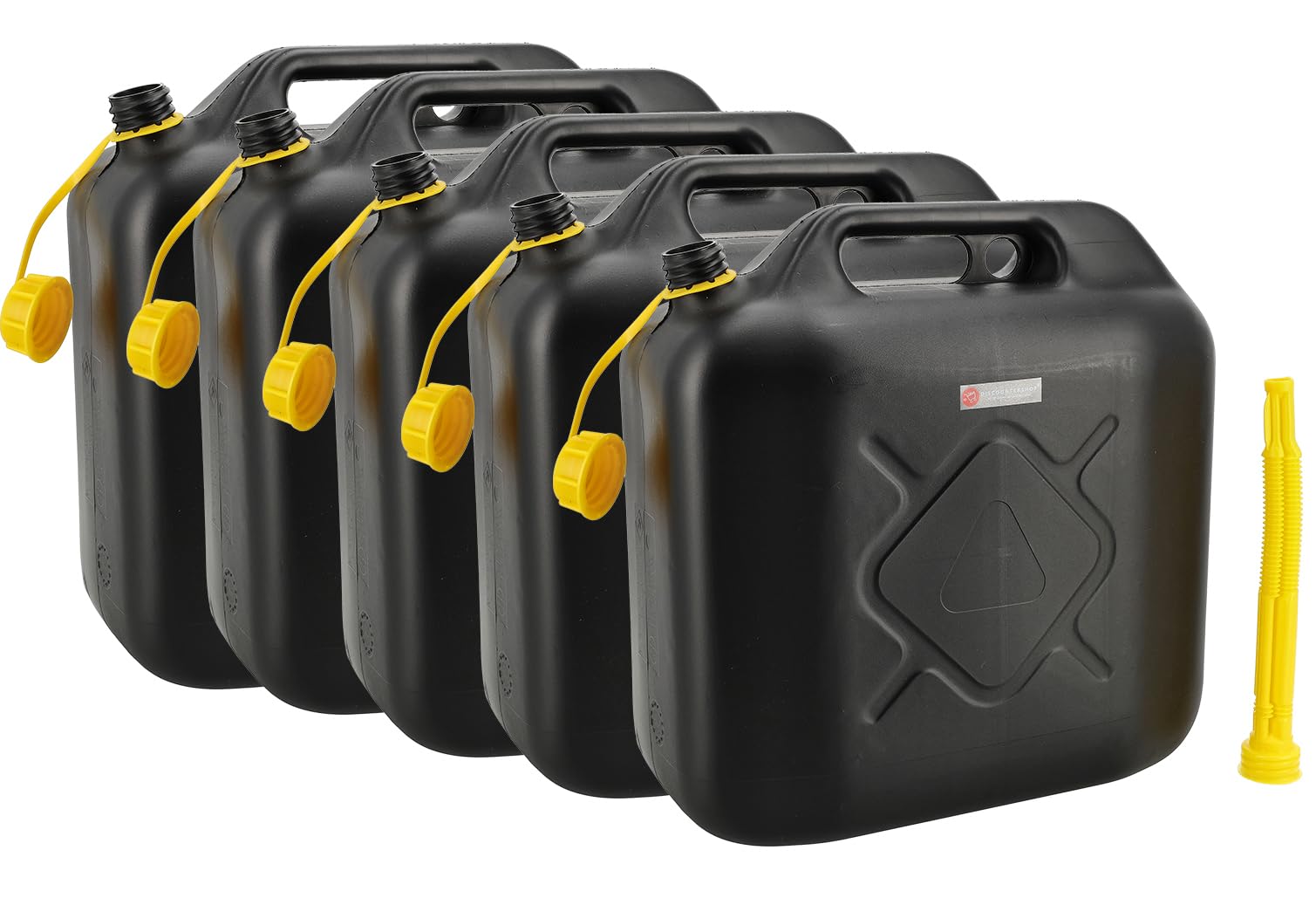 Jerrycan 20l Gasolina Juego de 5 | Plástico (HDPE) y ONU aprobado | Jerrycans de combustible de plástico para gasolina y diesel con tapón de rosca y boquilla - Negro