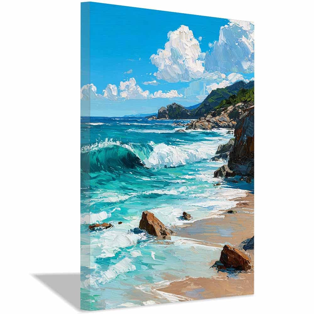 HOQIU Canvas Wall Art Coastsal Waves Painting Views canvas art, art print, house decor, bedroom wall decor above bed, prints for living room.(Multicolor)-60x80cm Framed