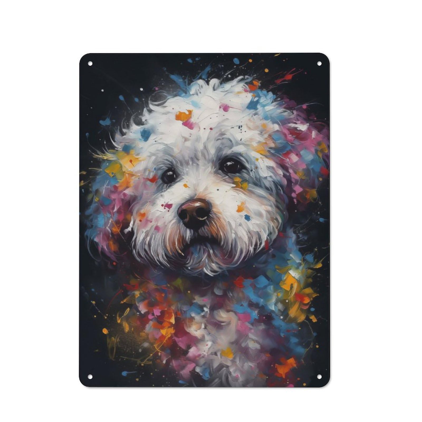 Junmoney Bichon Frise Painting Vintage Metal Plaque 40X30cm For Dining Room Or Kitchen, For Home Decor Collectors Refreshing A Room In Autumn