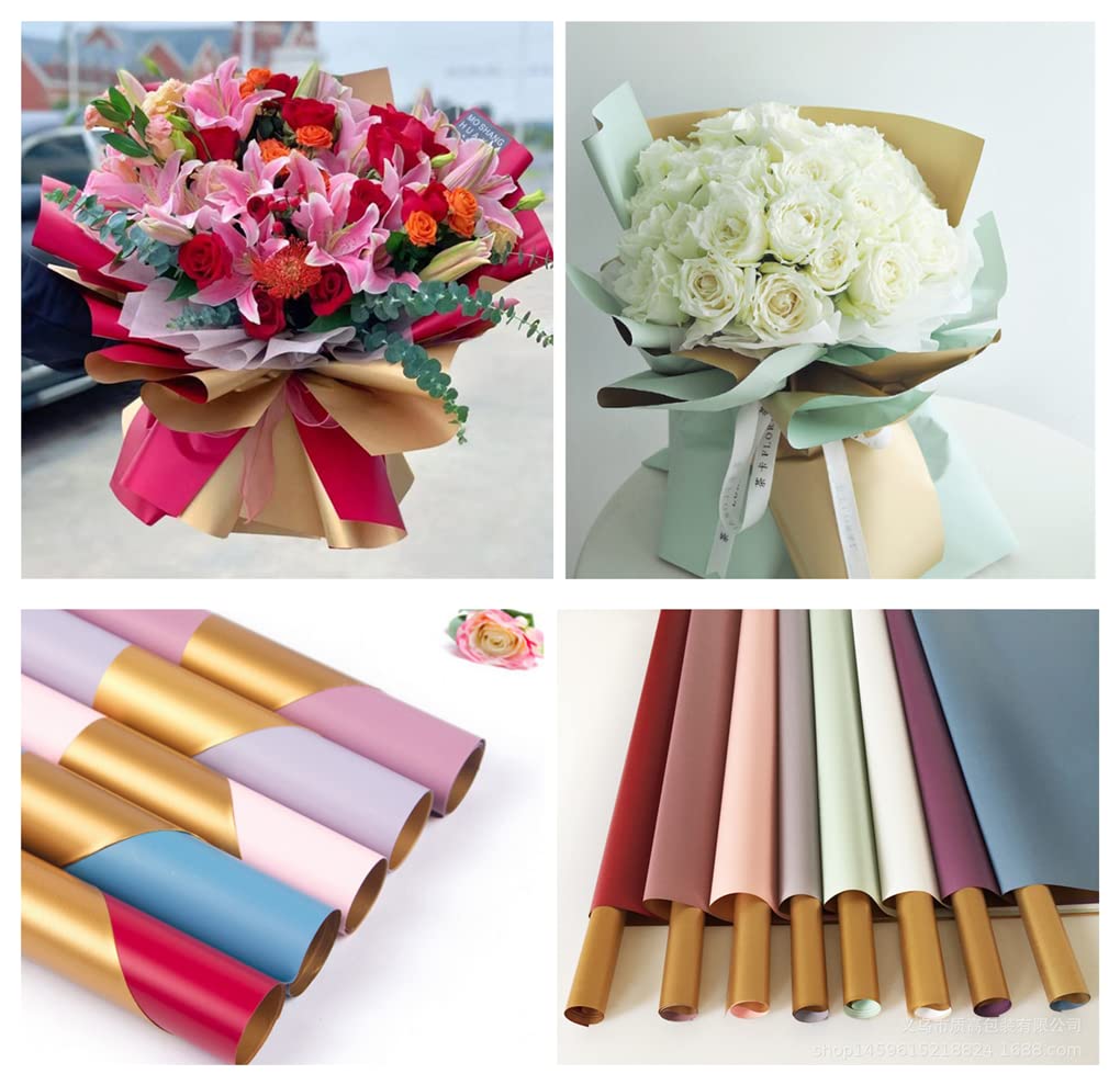 XICHEN Flower Wrapping Paper 24 Sheets - Semi Transparent Waterproof Floral Wrap 22.8x22.8 Inch