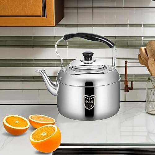 Miniatura 5 de HEMOTON Tetera de acero inoxidable, tetera clásica, hervidor de agua con mango frío para estufa, 5 litros