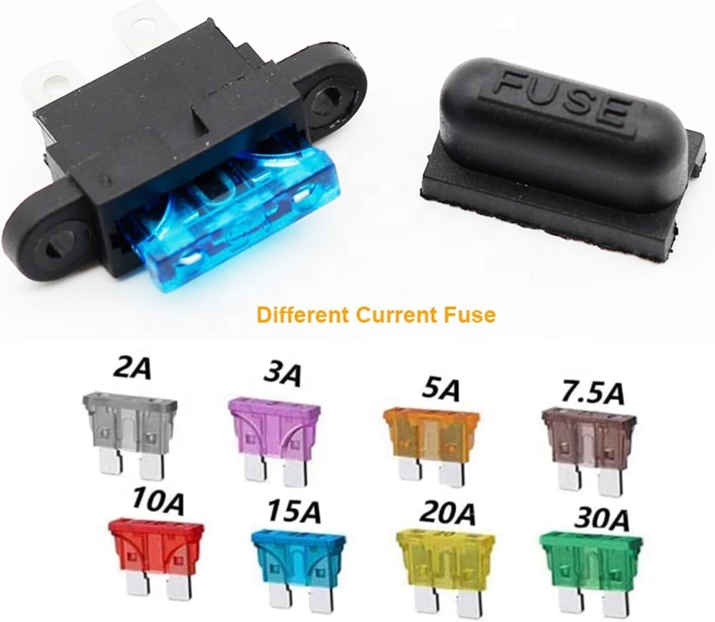 2pcs Panel Mount ATO/ATC Automotive Fuse Holder with Cover with Fixed Hole (Color : 7.5A, Size : Fuse and Holder)