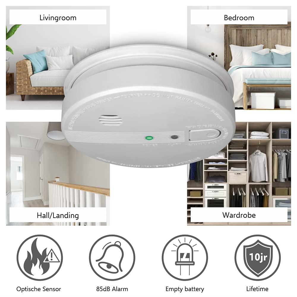Elro FS1105P Détecteur de fumée - 230V - Branchement secteur - avec batterie de secours 5 ans - Conforme à la norme européenne EN14604