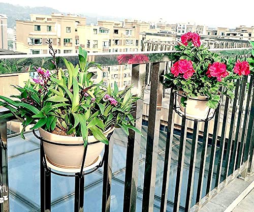 N.A SUPPLIER Hanging Flower Pot Holder Railing Potted Plant Stand for Home Balcony Décor, Black (1)