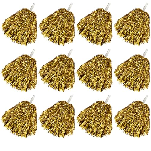 Faxco 12 Pack Pom Poms Cheerleading Pom Poms Bulk Sports Dance Plastic Cheer Pompoms with Plastic Handles for Rooters Cheering Squard Cheering Team Game Dancing Party Kids Adults