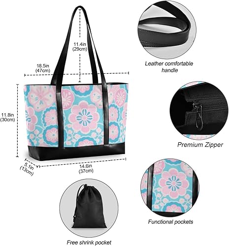 Miniatura 4 de KLL Pink Blue Japanese Zephyre Cherry Blossoms modern women laptop bag with zipper laptop travel bag Large Handbag for Travel Gym Vacation with