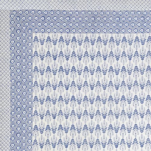Image of BLOCKS OF INDIA Hand Block Printed 200 TC Cotton King Size Bedsheet (Blue Leaf)
