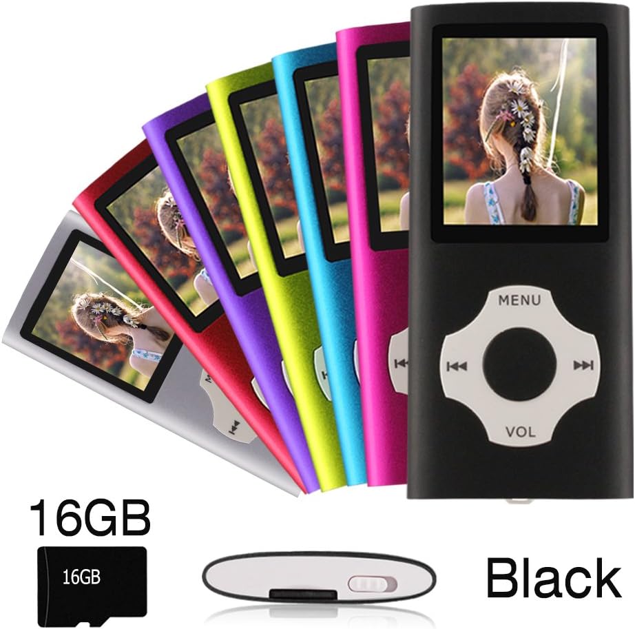 Ueleknight MP3 MP4 Player with a 16G Micro SD Card, Portable Digital Music Player/Video Player/E-Book Reader/Picture Viewing, 1.81 inches Screen Economic Music Player- Black