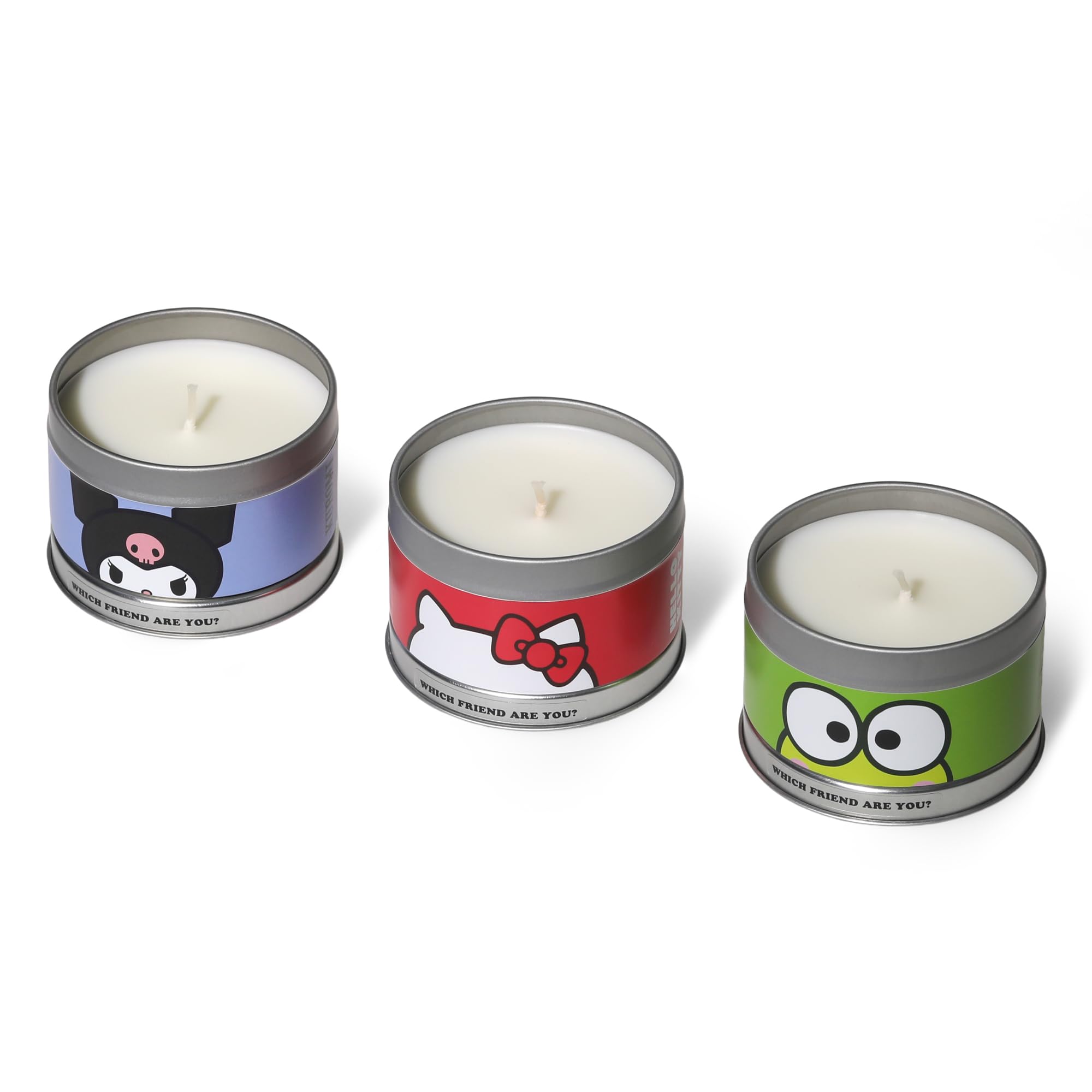 Hello Kitty Red,Green,Blue & Friends Scented Candle Set, 3 X 90G, Stackable Trio With Strawberry & Cream, Passionfruit & Kiwi, Pineapple & Coconut