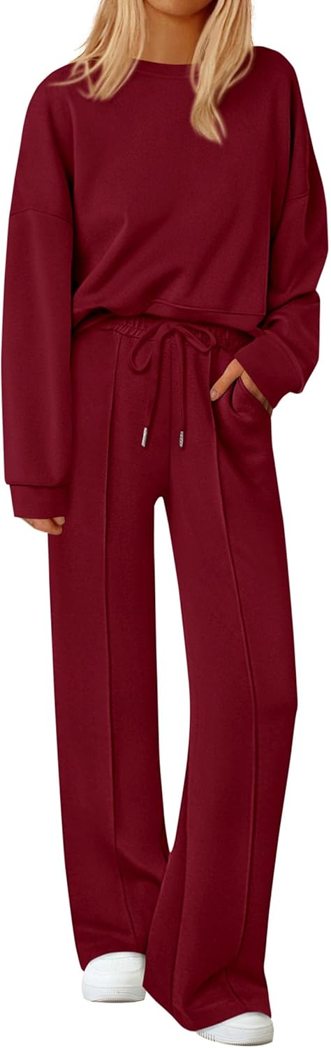 PRETTYGARDEN 2 Piece Sets For Women Fall Trendy Long Sleeve Sweatshirt Wide Leg Pants Loungewear Set Matching Sweatsuit