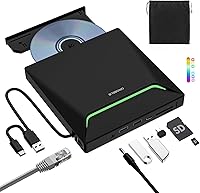 Vista 13 de Unidad externa de CD y DVD, grabadora de CD USB 3.0 con 2 puertos USB y 2 ranuras para tarjetas TF/SD, unidad de disco óptico para portátil Mac, PC