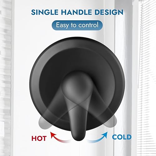 Miniatura 5 de Cinwiny Sistema de ducha de baño montado en la pared con válvula de equilibrio de presión, juego de grifo de ducha negro mate, 5 modos, cabezal de