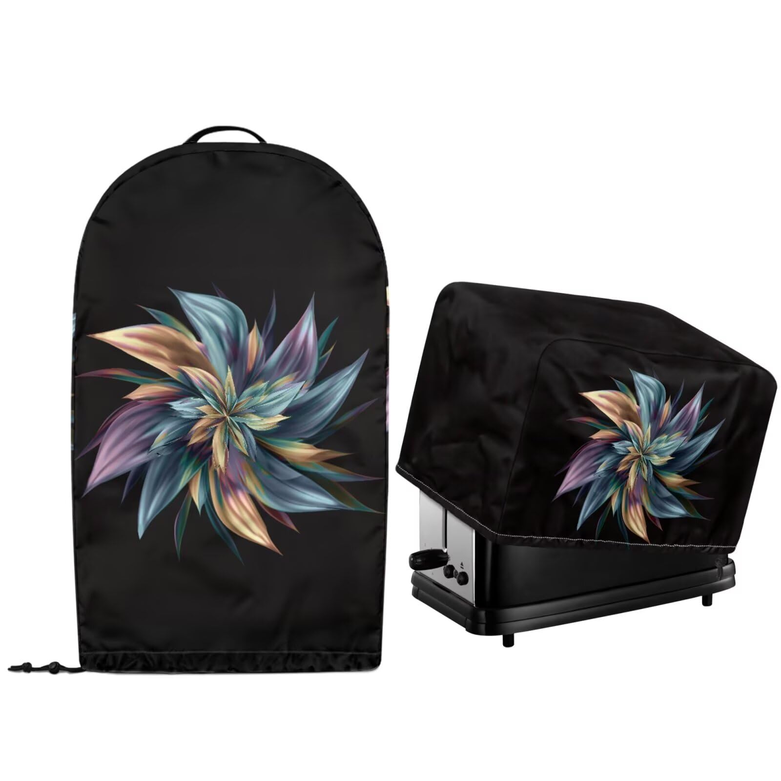 Kitchen Appliance Dust Covers with Drawstring Hem Sef of 2 Stand Mix Food Processort Blender Machine and Toaster Dust Cover Art Flowers Black